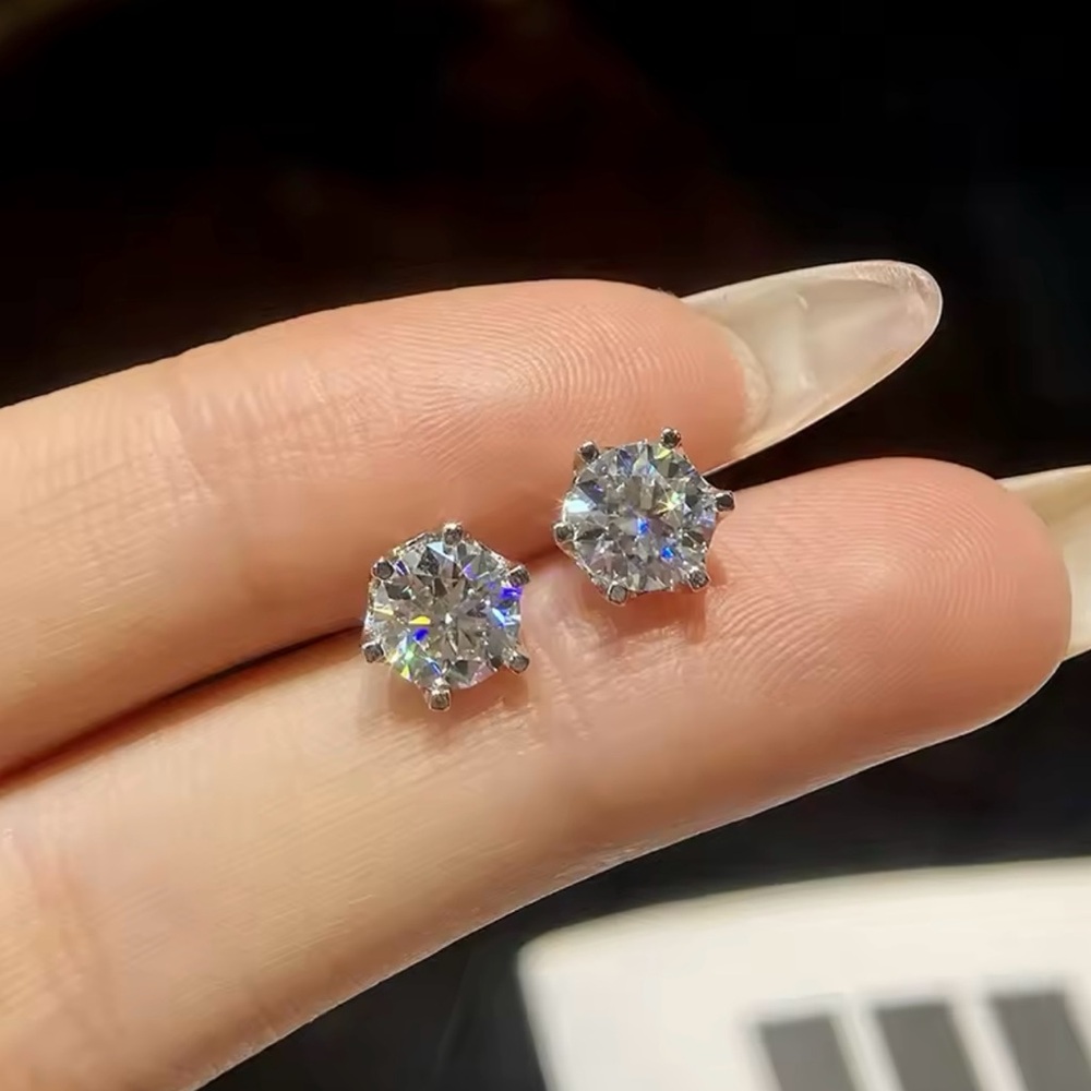 2 CT tw Moissanite Six Prong Stud Earrings - Picture 1 of 5